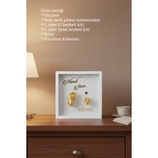 Verda Çerçeve  25X25X7 cm Bebek El Ayak Gold Heykel Yapım Kiti ve Beyaz Derin Anı Çerçevesi 3D Kalıp Alma