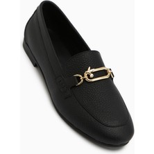 Limoya Alessa Hakiki Deri Siyah Tokalı Loafer Kadın Günlük Makosen Ayakkabı