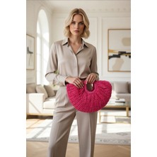 Benerly Kadın Hasır Örgü Oval Orta Boy El Çantası Dokuma Yapı Sap Detaylı Geniş Iç Hacimli Model Şık