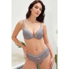 MOTTO10 Butik Kadın Balenli Destekli Dolgulu Taşlı Dantelli Sütyen ve String Takım (4815)