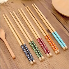 Braventa Collection 10 Adet Bambu Desenli Yıkanabilir Çin Çubuk - Sushi, Ramen ve Noodle Yemek Çubukları Seti