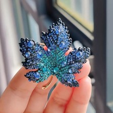 By Lily Kestane Yaprağı Şeklinde Parıltılı Şık Mavi Broş