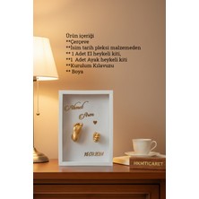 Verda Çerçeve  25X35X7 cm Bebek El Ayak Gold Heykel Yapım Kiti ve Beyaz Derin Anı Çerçevesi 3D Kalıp Alma