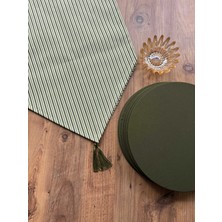 Halfart Yeşil Çizgili Duck Keten Runner ve 6’lı Yeşil Supla Takımı | Şık Masa Takımı | Su Geçirmez