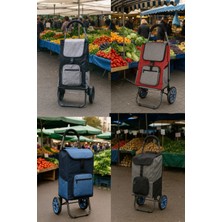 PremiumPort Katlanabilir Alışveriş Arabası, Sessiz Teker, Su Geçirmez Kumaş, Fermuarlı Çanta