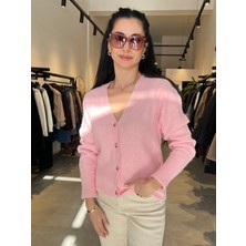 Patuta Butik Pembe V Yaka  Önü Düğmeli Hırka