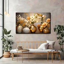 Gold Vazolu Çiçek Aranjmanı Kanvas Tablo – Lüks Modern Duvar Dekoru