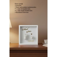 Verda Çerçeve  25X25X7 cm Bebek El Ayak Beyaz Heykel Yapım Kiti ve Beyaz Derin Anı Çerçevesi 3D Kalıp Alma