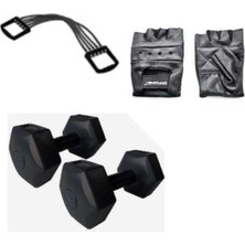 Feyza Design 3'lü Ağırlık ve Kondisyon Seti: Dumbbell, Deri Eldiven, Latex Göğüs Yayı