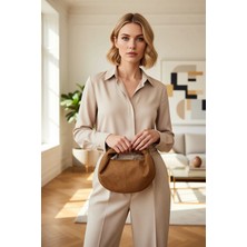 Benerly Kadın Mini Oval Omuz Çanta Fermuarlı Kısa Büzgülü Saplı Dokuma Görünümlü Günlük Kullanım Aksesuar