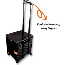 PremiumPort Katlanabilir 4 Tekerlekli Siyah 55 Litre Alışveriş Arabası
