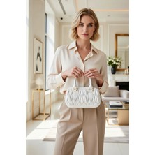 Benerly Kadın Kapitone Mini Bowling Stil El Çantası Fermuar Kapatmalı Dokuma Yüzey Kısa Saplı Günlük