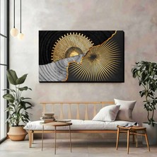 Modern Geometrik Altın Detaylı Kanvas Tablo – Siyah & Gold