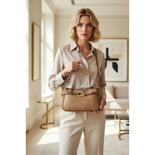 Benerly Kadın Mürdüm Dokulu Mini Omuz Çantası Ayarlanabilir Askılı Toka Detaylı Düz Tasarım Günlük