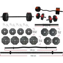 Feyza Design 70KG Düz ve Z Bar Halter Seti, Kırmızı Kapaklı, Fitness ve Spor Malzemeleri
