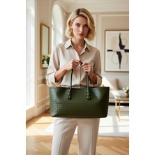 Benerly Kadın Örgü Detaylı Midi Boy Omuz Çantası Dokulu Günlük Kullanım Için Geniş Hacimli