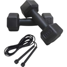 Feyza Design 1 kg X2 Mini Siyah Plastik Dambıl ve Atlama Ipi Spor Seti