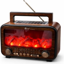 Azurtech FP-2393-S Retro Bluetooth Nostaljik Radyo – Solar Şarjlı Şömine Işıklı Hoparlör, USB Tf