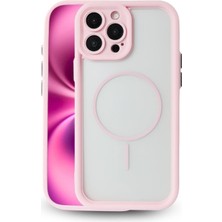 Vissona iPhone 14 Pro Max Uyumlu Kamera Korumalı Magsafe Wireless Şarj Özellikli Mat Silikon Pembe Renkli Si