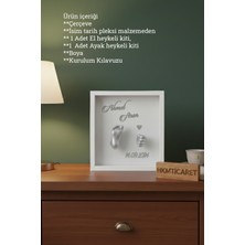 Verda Çerçeve  25X25X7 cm Bebek El Ayak Gümüş Heykel Yapım Kiti ve Beyaz Derin Anı Çerçevesi 3D Kalıp Alma