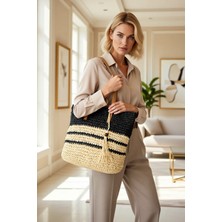 Benerly Kadın Büyük Beden Hasır El Örgüsü Dokuma Omuz Çantası Geniş Iç Hacimli Konforlu Taşıma Şık