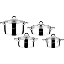 Braventa Collection Leggno 8 Parça Süzgeçli Çelik Tencere Seti 24CM Süzgeçli Derin Tencere 20-16CM Derin Tencere 24CM Sı