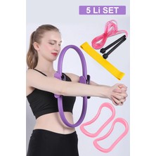 Feyza Design 5'li Pilates ve Yoga Çemberi, Atlama Ipi, Squat ve Aerobik Lastik Seti