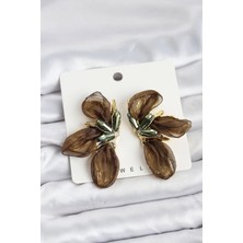 VeraGlobe Buğz Lotus Model Haki Renk Tüllü Kadın Küpe