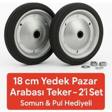 PremiumPort Çift 18 cm Metal Gövde Pazar Arabası Tekerleği Seti, Somun ve Pul Hediyeli