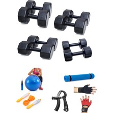 Feyza Design Dambıl Seti 4'lü 3, 6, 8, 10 kg + 5 Egzersiz Çeşitli Komple Set