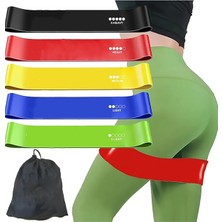 Feyza Design 5'li Latex Aerobik Direnç Bandı Seti, Çanta ile - Squat ve Egzersiz Lastikleri