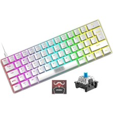 Braventa Collection Vooka Trol Blue Switch Mini Rgb Oyun Klavyesi Mekanik 62 Tuşlu 18 USB Tip-C Kablosu Beyaz
