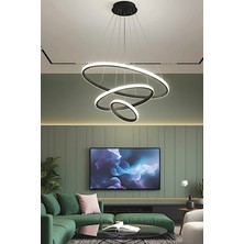 Ece Aydınlatma Frieza 3 Halkalı Siyah Kasa Beyaz Işıklı Modern LED Avize