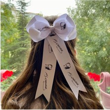 Kirpi Toka Beyaz Atatürk Baskılı Uzun Kuyruklu Kız Çocuk 29 Ekim Bayramı ve 10 Kasım Saç Tokası