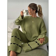 Twomeey Kadın Kalp Desenli Kazak Pantolon Ikili Triko Takım