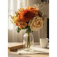 Nettenevime Yapay Çiçek Somon Ultralüx Aranjman Demeti 9dallı Buket Gül Krizantem ve Aradal Çiçekleri 36*26CM