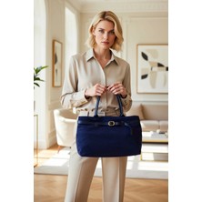 Benerly Kadın Dokulu Kemer Tokalı Midi Boy Omuz Çantası Geniş Iç Hacimli Dokuma Yüzey Günlük Kullanım