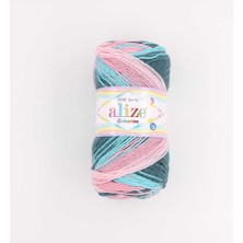 Alize Şekerim Bebe Batik (5 Adet) 7913 Pembe-Yeşil-Gri Renkli El Örgü Ipliği