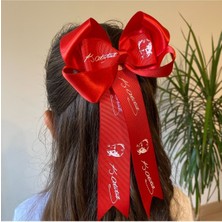 Kirpi Toka Kırmızı Atatürk ve Imza Baskılı Kuyruklu Kız Çocuk Tokası 23 Nisan Saç Tokası