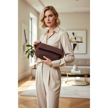 Benerly Kadın Katlanabilir Kapaklı Fermuarlı Düz Desenli Kompakt Yapılı El Çantası Clutch Modeli Aksesuar