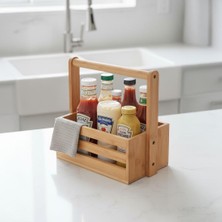 Braventa Collection Bambu Masa Üstü Taşınabilir Sosluk ve Peçetelik, Bambu Tezgah Üstü Ketçap,-Mayonez ve Hardallık, Taş