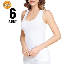 Tutku Beyaz Ribana Kalın Askılı Atlet 6'lı TUT0136-BEYAZ-S Nefes Alabilir Kadın Spor Kullanıma Uygun
