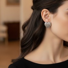 Lente Aksesuar Gümüş Incili Örgü Kalp Küpe - Vintage Tasarım Kalp Küpe