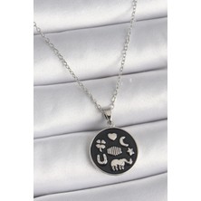 VeraGlobe Buğz 316L Çelik Gümüş Renk Siyah Renk Şans Kolyesi