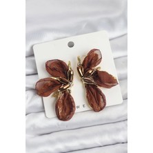 VeraGlobe Buğz Lotus Model Kahverengi Renk Tüllü Kadın Küpe