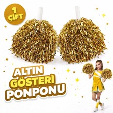 VeraGlobe Buğz 1 Çift Altın Renk Okul Gösteri Ponponları Ekstra Dolgun