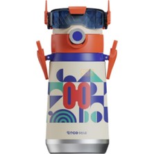 Braventa Collection Cocosmile 500ML Robot Temalı Pipetli Askılı Çelik Termos Çocuk Matarası (Beyaz)