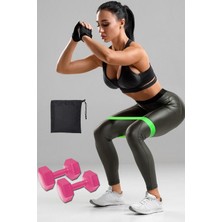 Feyza Design Çantalı Direnç Lastiği ve 2'li Dambıl Pilates Seti, Güç ve Esneklik Için