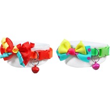 Braventa Collection Neon Kumaş Papyonlu Zilli Kedi Köpek Tasması Boyun Tasma Ayarlı 2'li Set