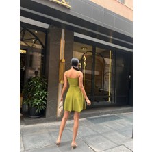 Twomeey Kadın Çapraz Askı Göğüs Detay Scuba Krep Kloş Mini Elbise